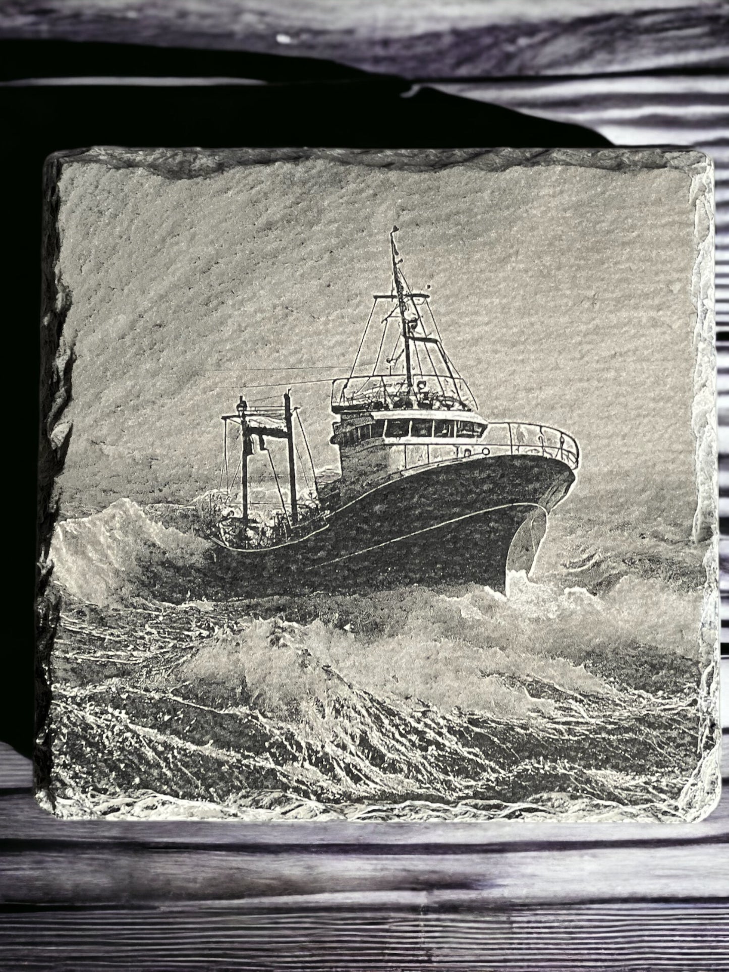 Fishing boat Square Slate Coaster